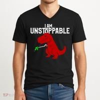 Cute & Funny I Am Unstoppable T-Rex Dinosaur V-Neck T-Shirt thumb 2