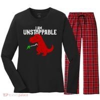 Cute & Funny I Am Unstoppable T-Rex Dinosaur Women's Long Sleeve Flannel Pajama Set  thumb 0