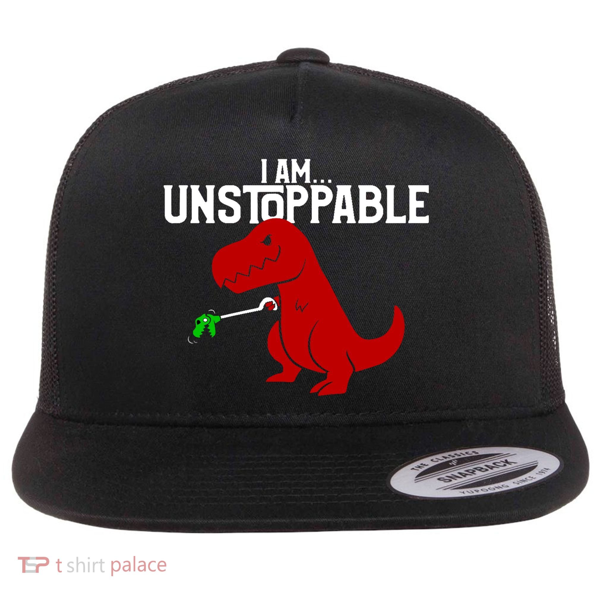 Cute & Funny I Am Unstoppable T-Rex Dinosaur Flat Bill Trucker Hat
