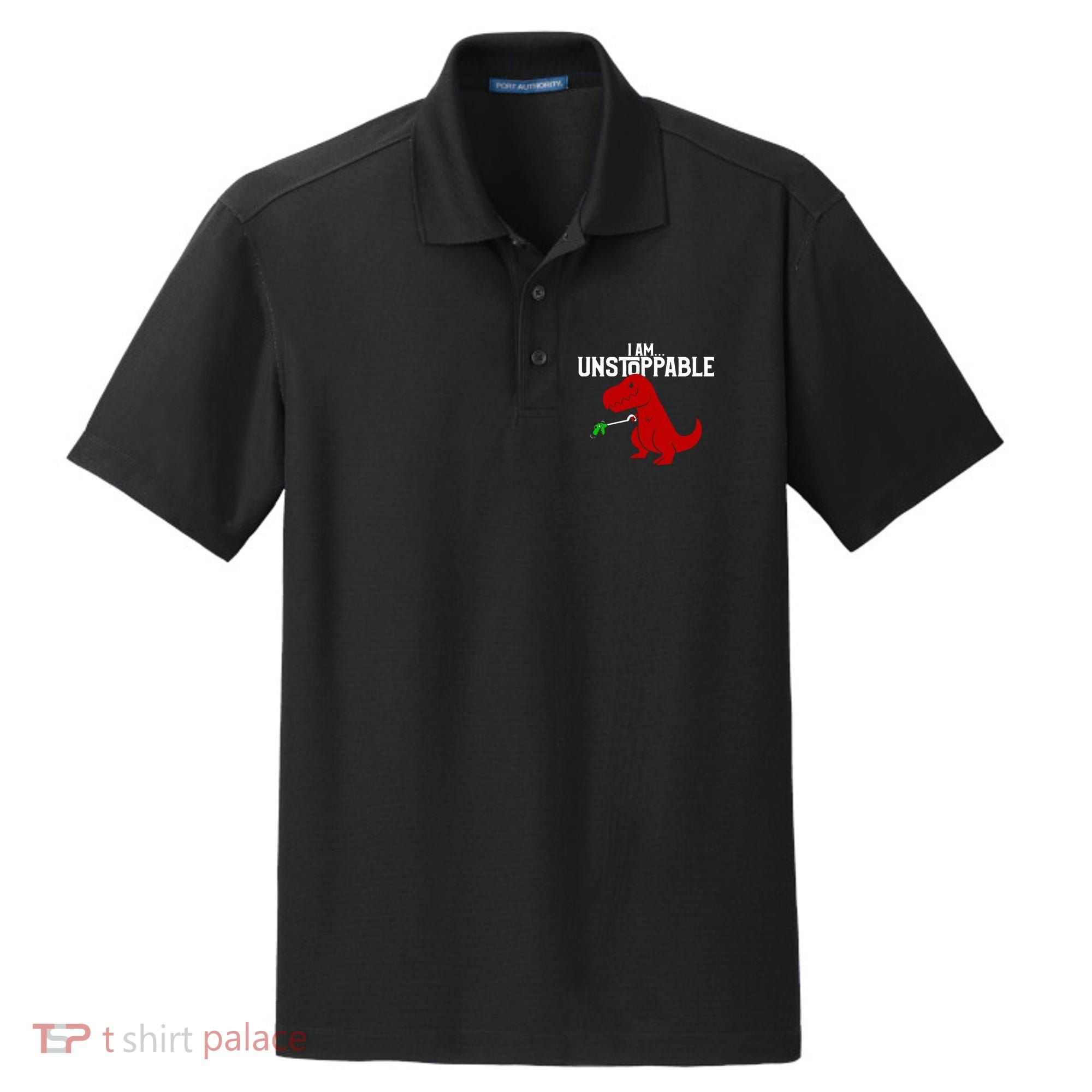 Cute & Funny I Am Unstoppable T-Rex Dinosaur Dry Zone Grid Polo
