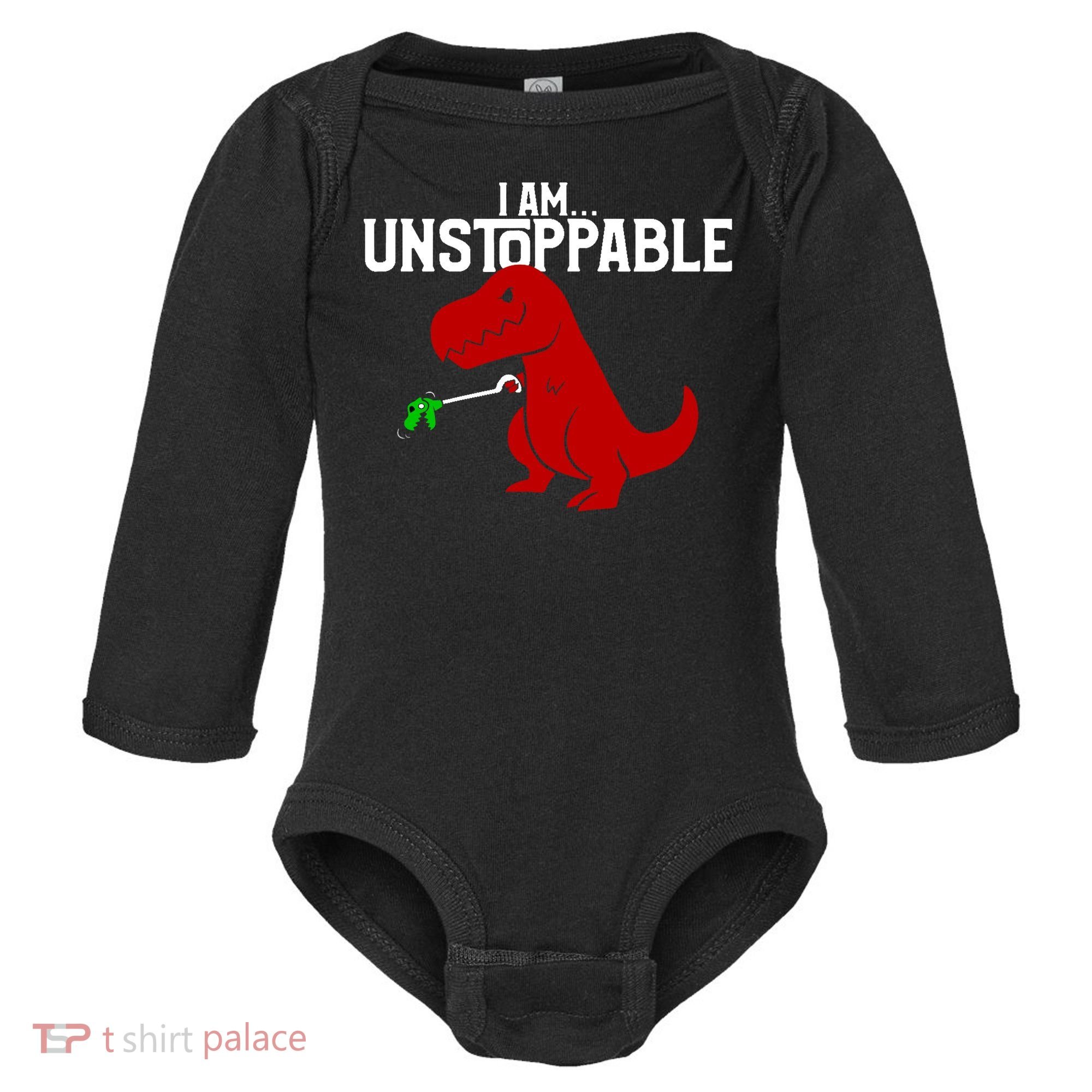 Cute & Funny I Am Unstoppable T-Rex Dinosaur Baby Long Sleeve Bodysuit