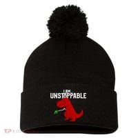Cute & Funny I Am Unstoppable T-Rex Dinosaur Pom Pom 12in Knit Beanie thumb 0