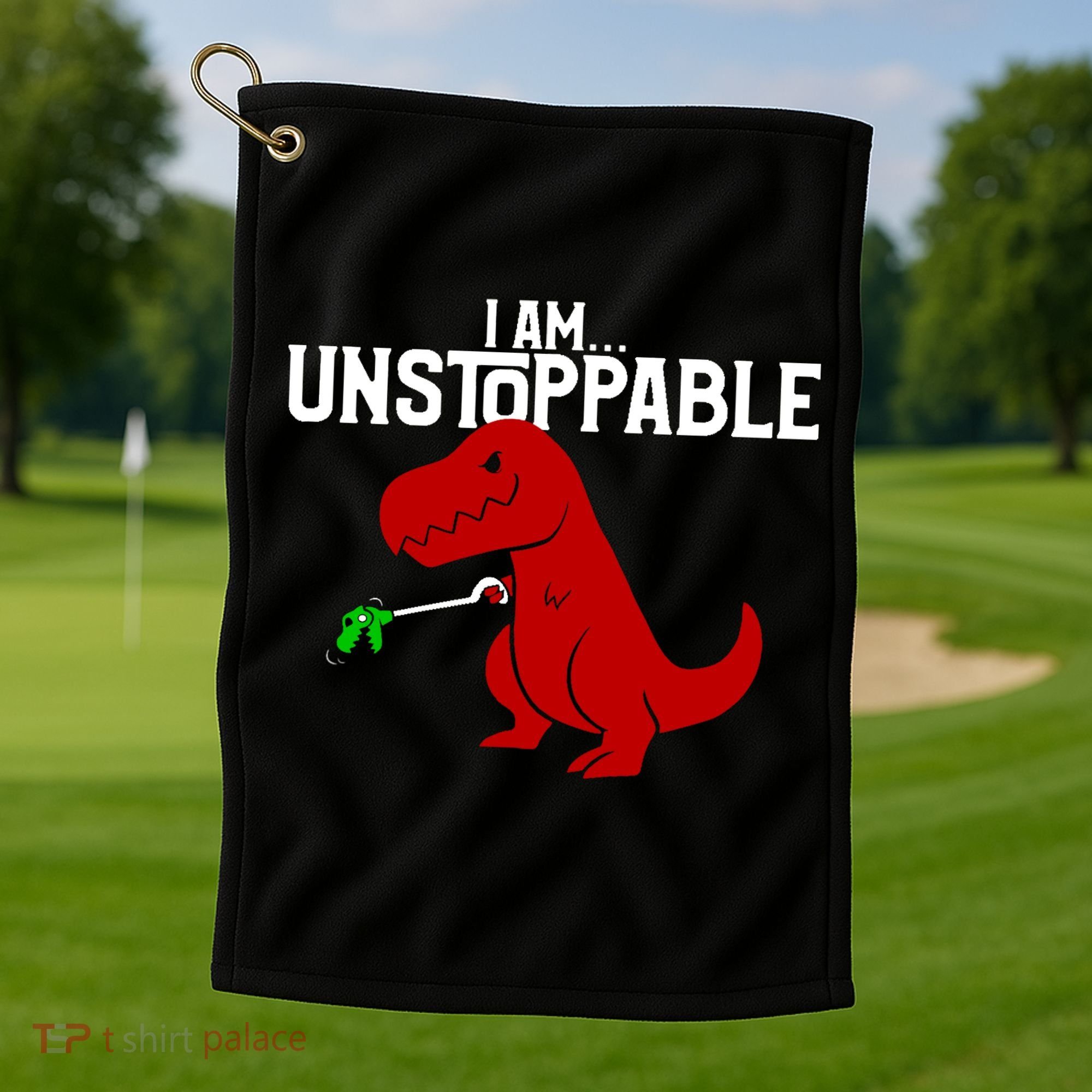 Cute & Funny I Am Unstoppable T-Rex Dinosaur Golf Towel