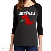 Cute & Funny I Am Unstoppable T-Rex Dinosaur Women's Tri-Blend 3/4-Sleeve Raglan Shirt thumb 2