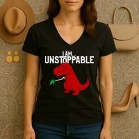 Cute & Funny I Am Unstoppable T-Rex Dinosaur Women's V-Neck T-Shirt thumb 3