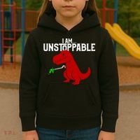 Cute & Funny I Am Unstoppable T-Rex Dinosaur Kids Hoodie thumb 3