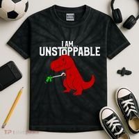 Cute & Funny I Am Unstoppable T-Rex Dinosaur Kids Tie-Dye T-Shirt thumb 2