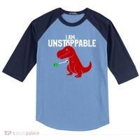 Cute & Funny I Am Unstoppable T-Rex Dinosaur Raglan Baseball Sleeve Shirt thumb 0