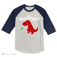 Cute & Funny I Am Unstoppable T-Rex Dinosaur Kids Colorblock Raglan Jersey thumb 0