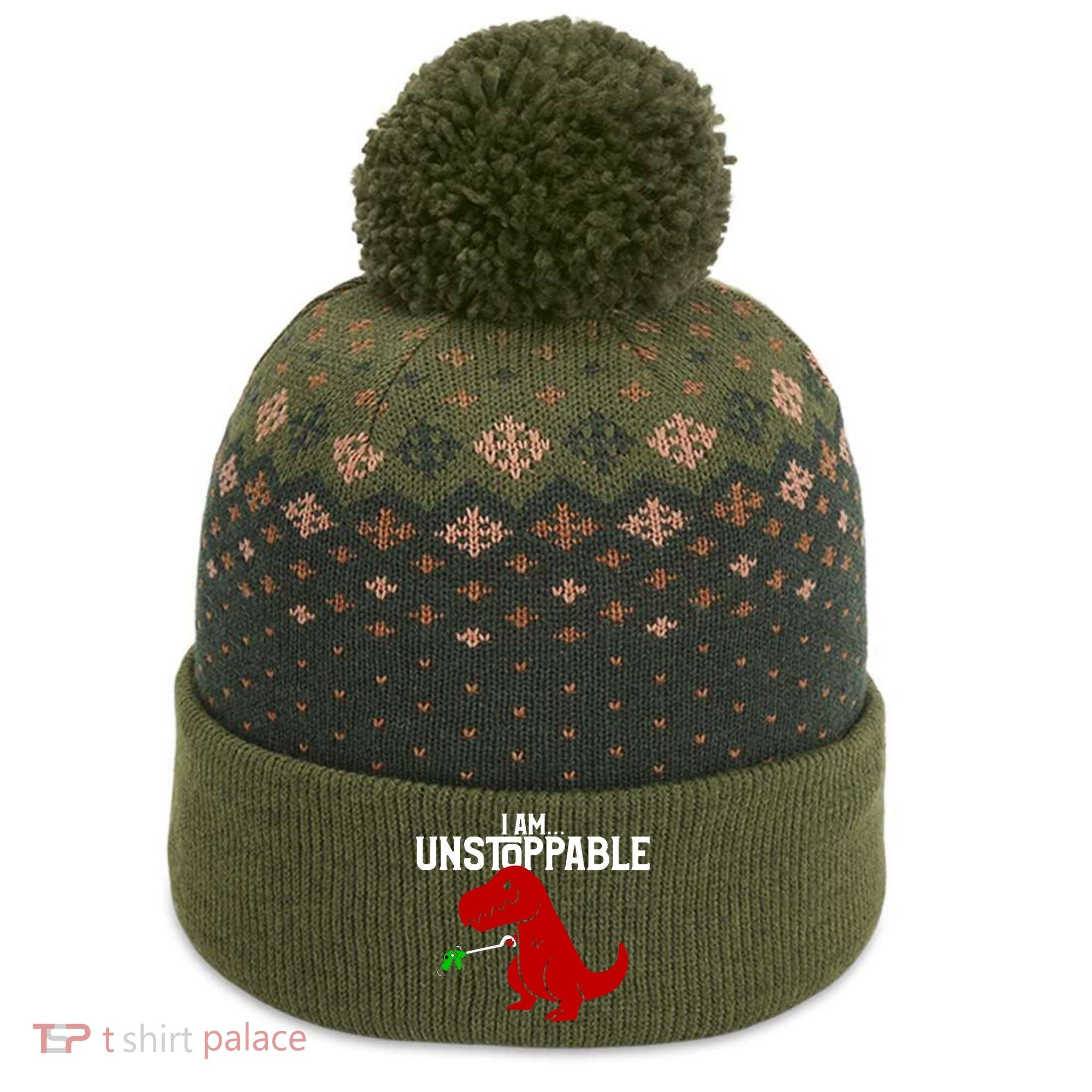 Cute & Funny I Am Unstoppable T-Rex Dinosaur The Baniff Cuffed Pom Beanie