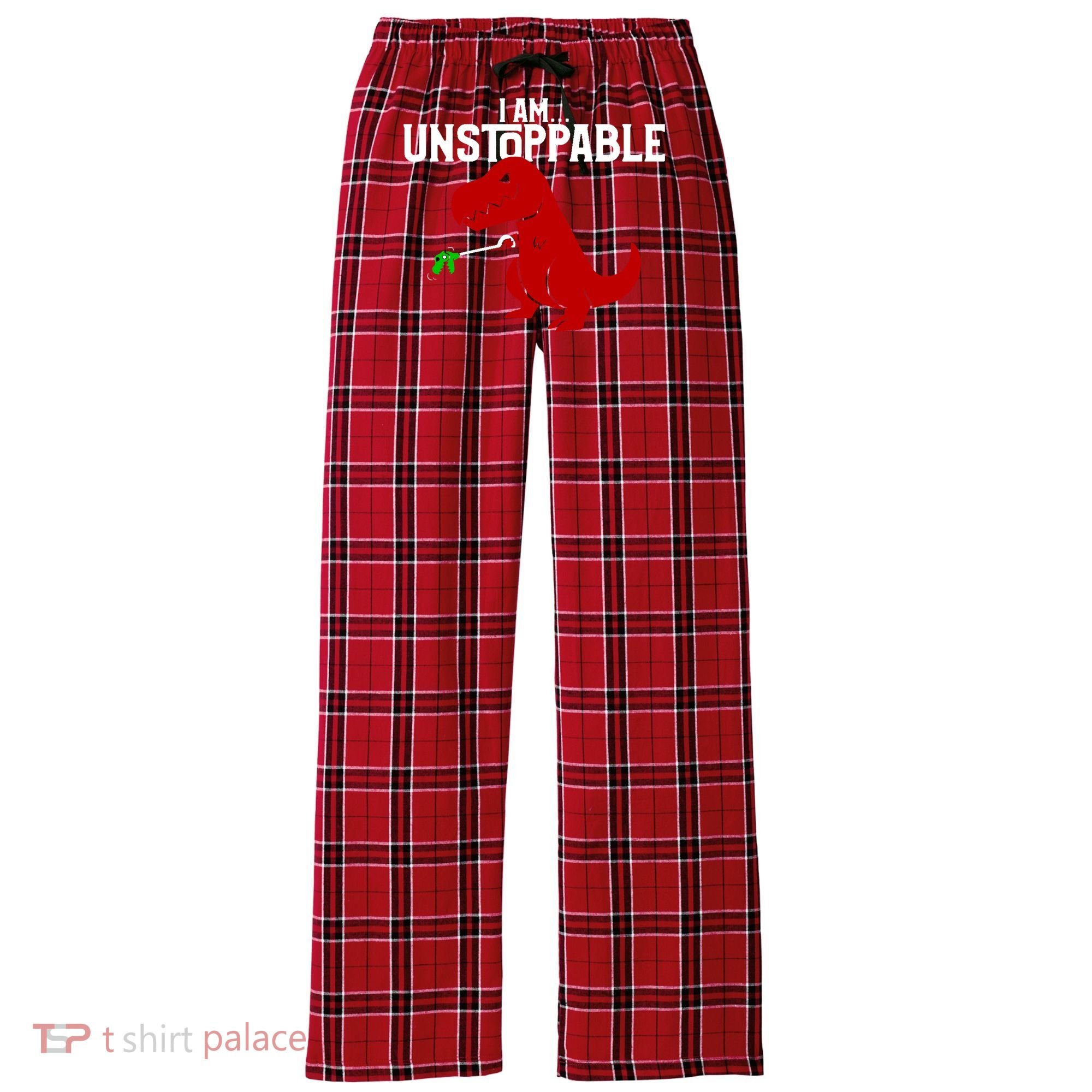 Cute & Funny I Am Unstoppable T-Rex Dinosaur Women's Flannel Plaid Pajama Pants