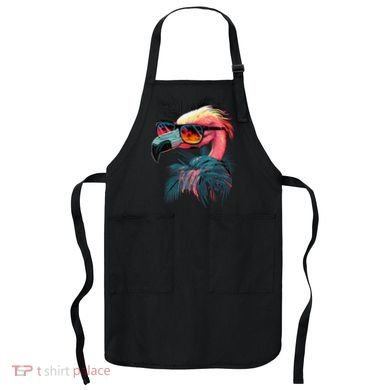 Cute Flamingo in Sunglasses Retro Vintage Funny Beach Summer Apron