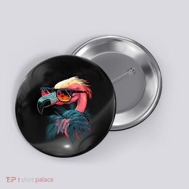 Cute Flamingo in Sunglasses Retro Vintage Funny Beach Summer Button