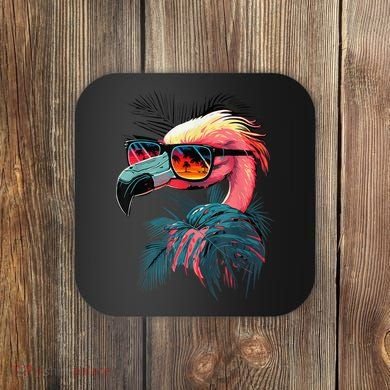 Cute Flamingo in Sunglasses Retro Vintage Funny Beach Summer Coaster