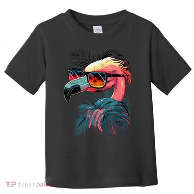 Cute Flamingo in Sunglasses Retro Vintage Funny Beach Summer Toddler T-Shirt