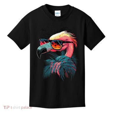 Cute Flamingo in Sunglasses Retro Vintage Funny Beach Summer Kids T-Shirt