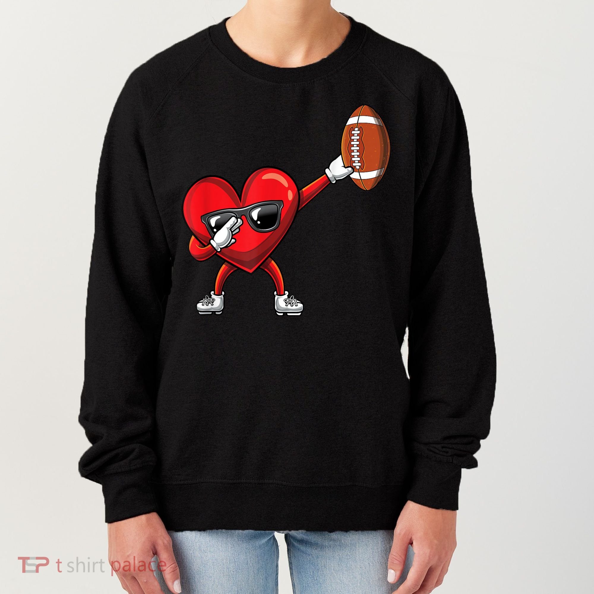 Cute Football Lover Heart Dabbing Valentines Day Gift Women's Sweatshirt
