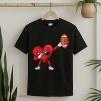 Cute Football Lover Heart Dabbing Valentines Day Gift T-Shirt thumb 2