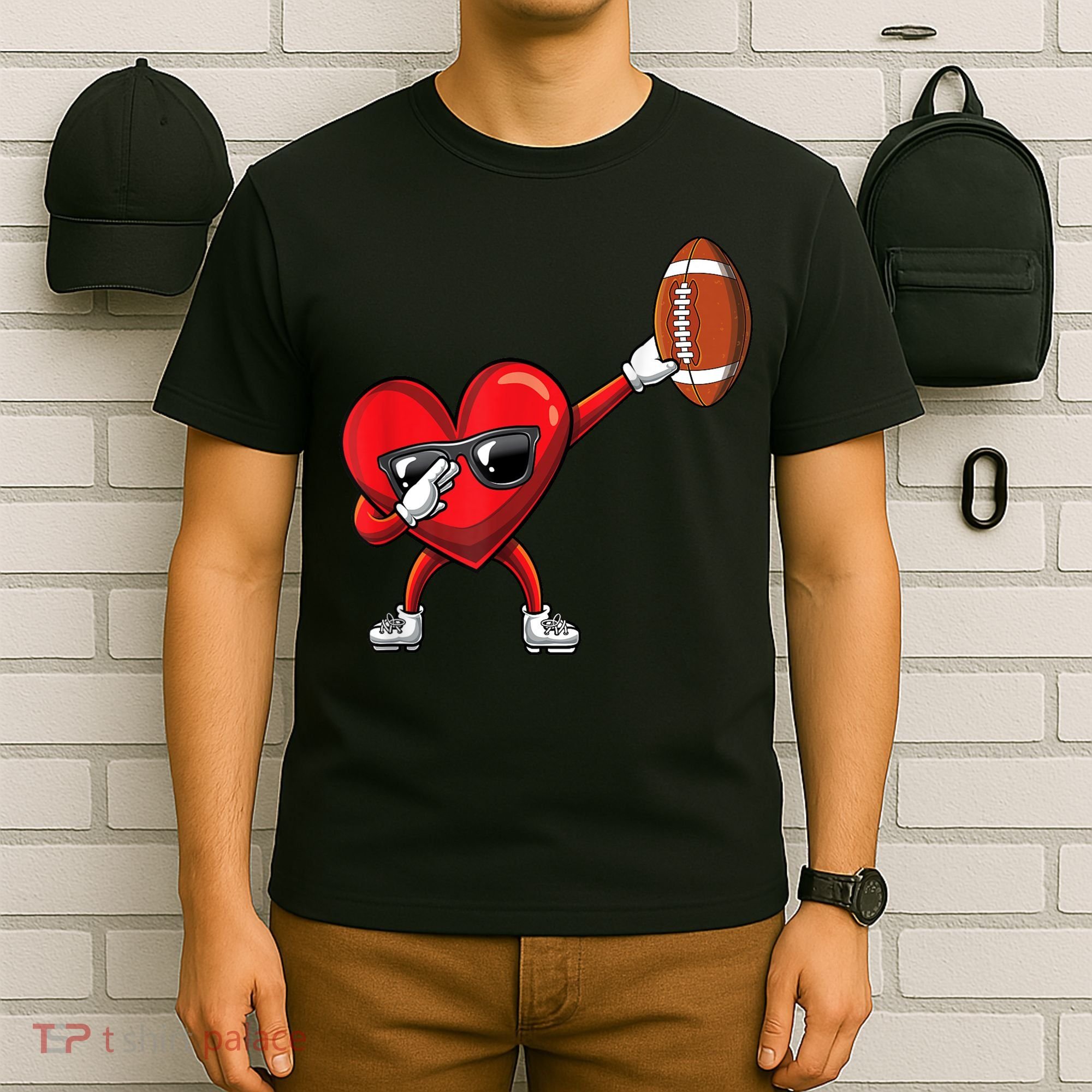 Cute Football Lover Heart Dabbing Valentines Day Gift T-Shirt