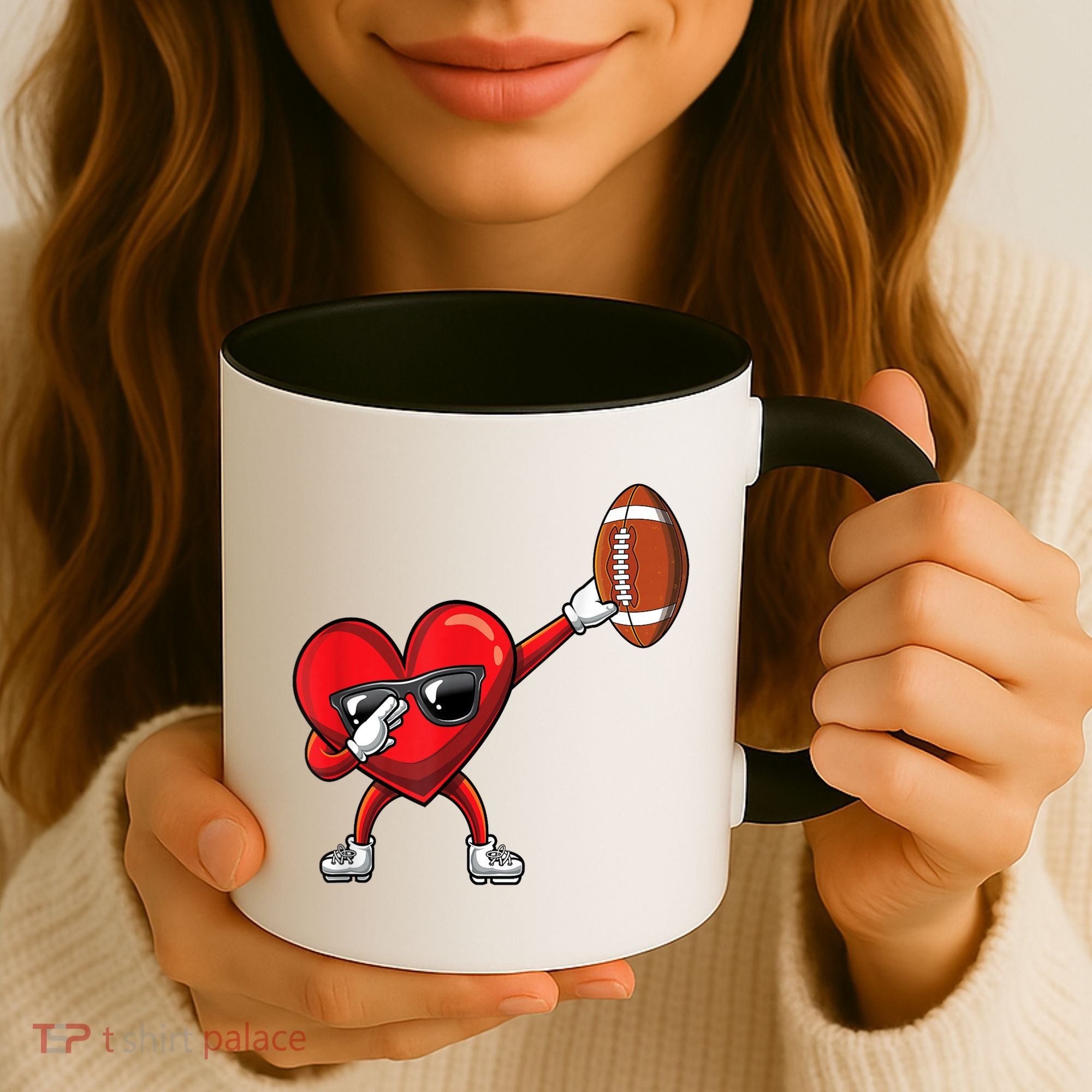 Cute Football Lover Heart Dabbing Valentines Day Gift Coffee Mug