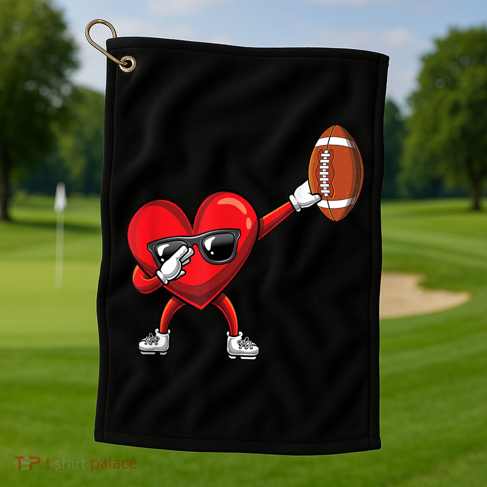 Cute Football Lover Heart Dabbing Valentines Day Gift Golf Towel