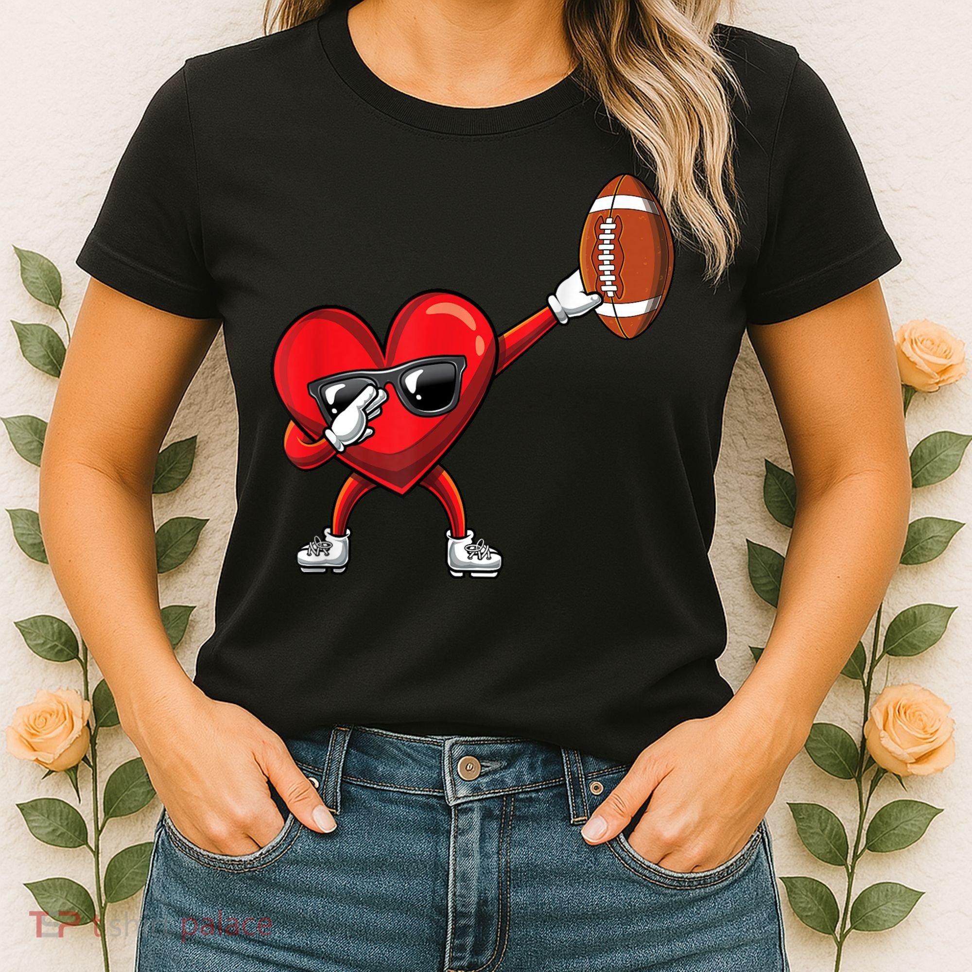 Cute Football Lover Heart Dabbing Valentines Day Gift Women's T-Shirt