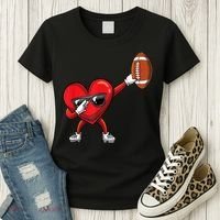 Cute Football Lover Heart Dabbing Valentines Day Gift Women's T-Shirt thumb 3
