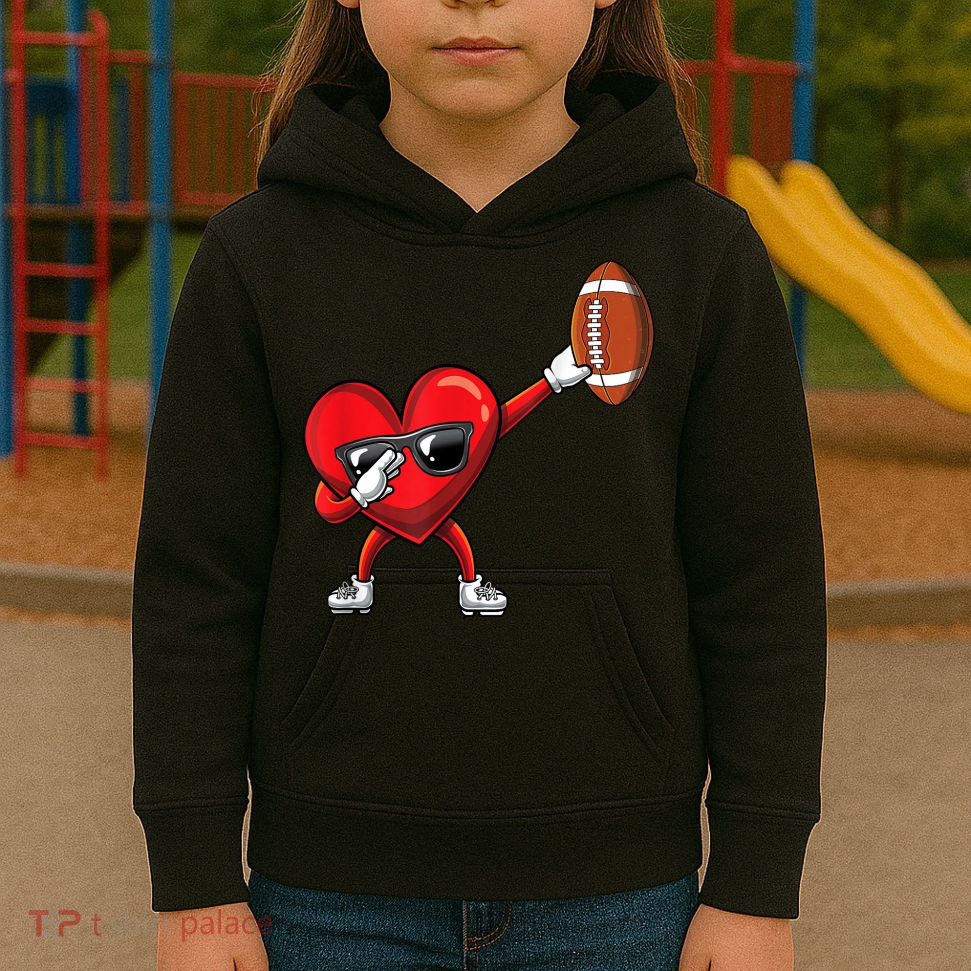 Cute Football Lover Heart Dabbing Valentines Day Gift Kids Hoodie