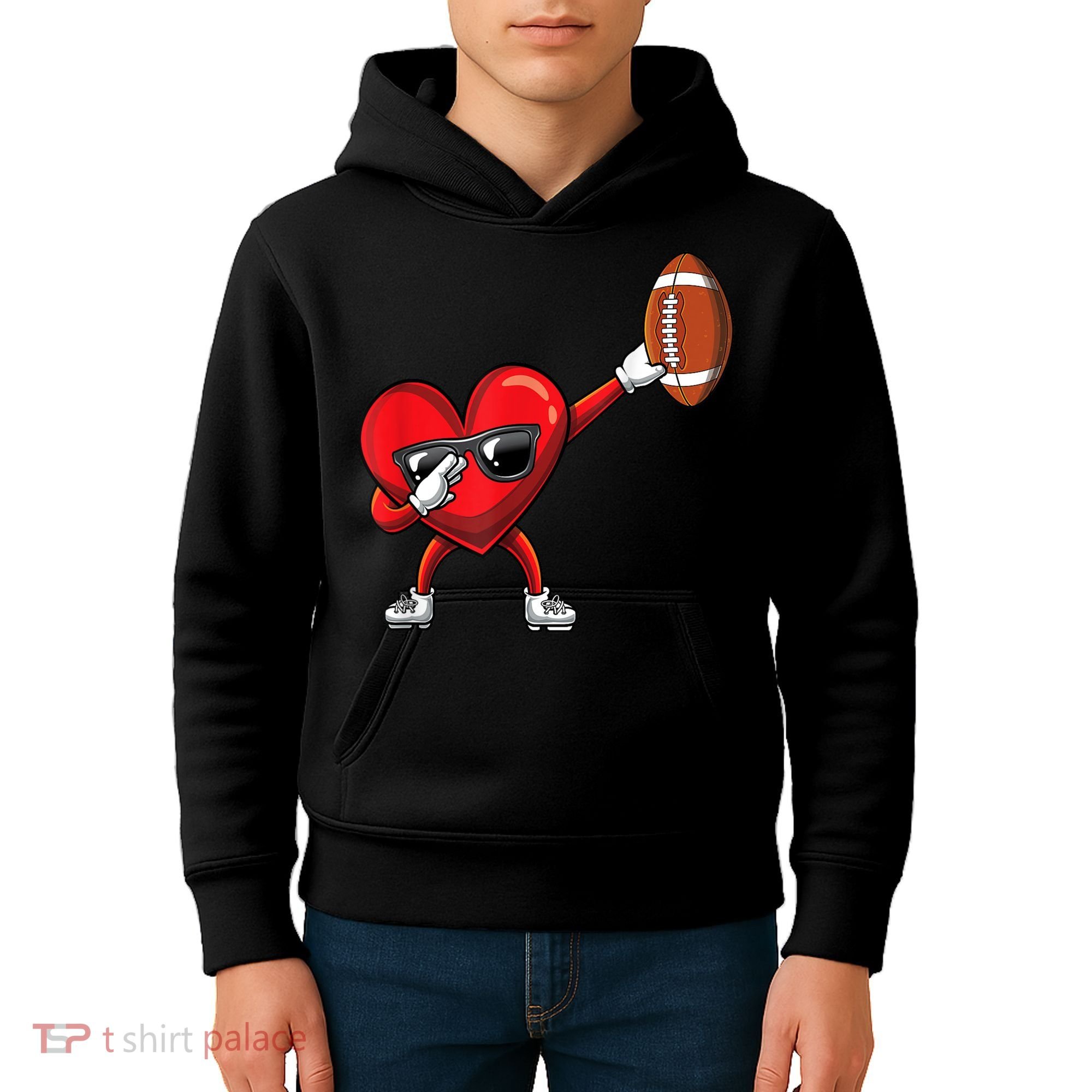 Cute Football Lover Heart Dabbing Valentines Day Gift Kids Hoodie