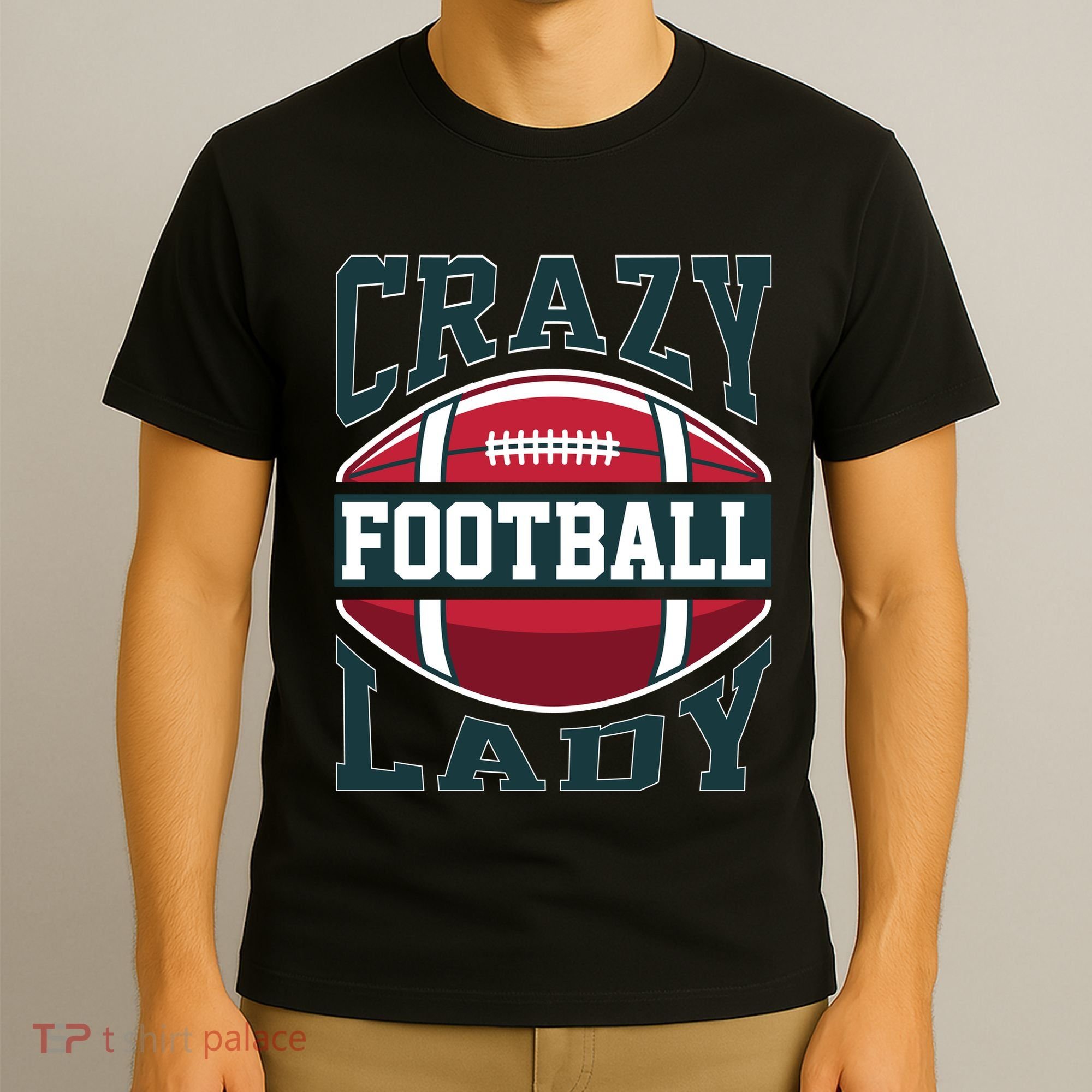 Crazy Football Lady Rugby Graphic T-Shirt