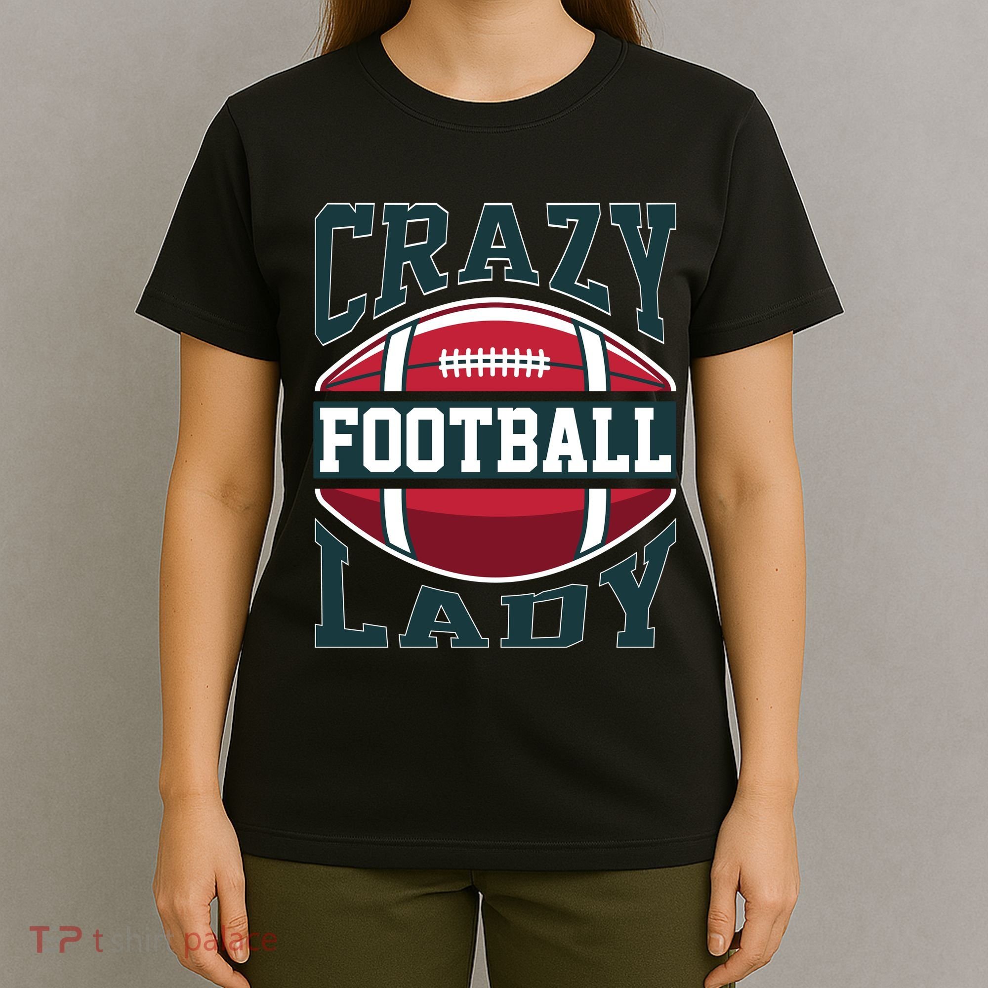 Crazy Football Lady Rugby Graphic T-Shirt