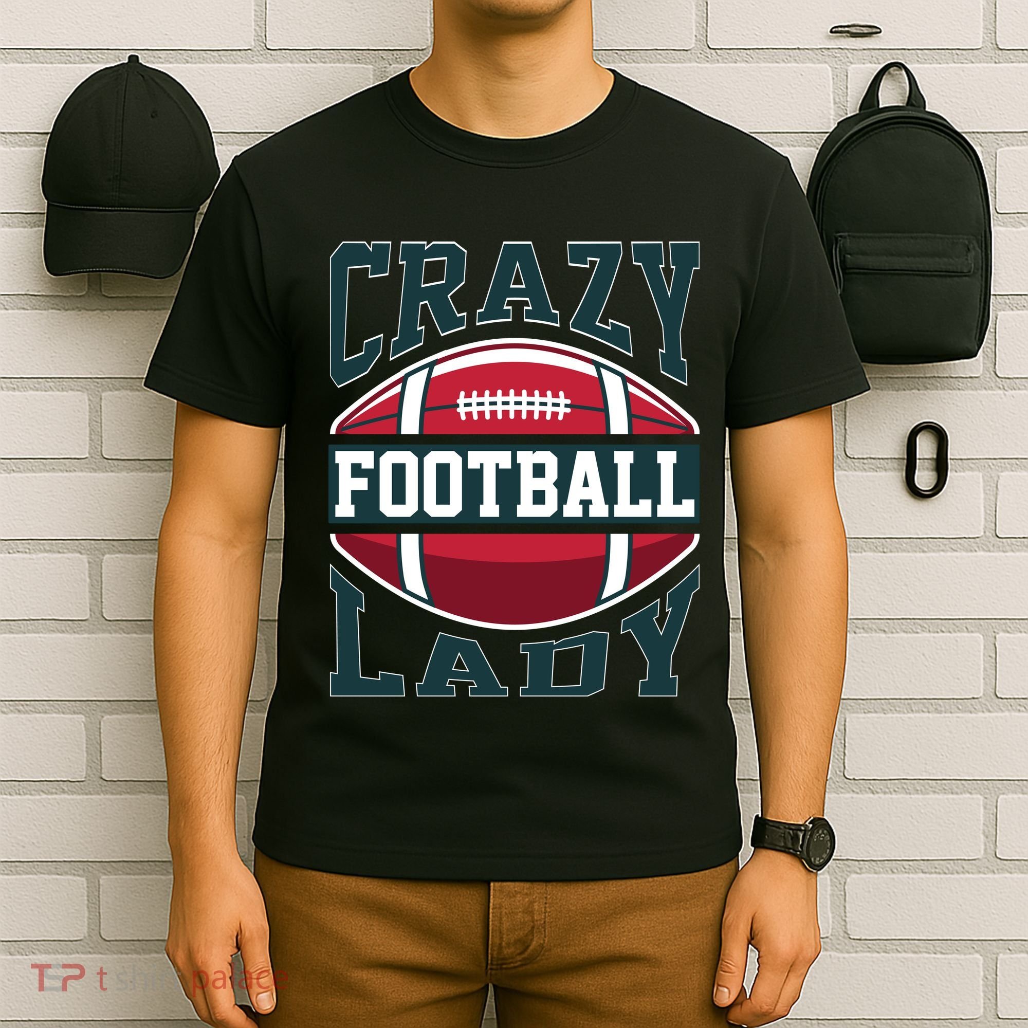 Crazy Football Lady Rugby Graphic T-Shirt
