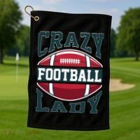 Crazy Football Lady Rugby Graphic Golf Towel thumb 1