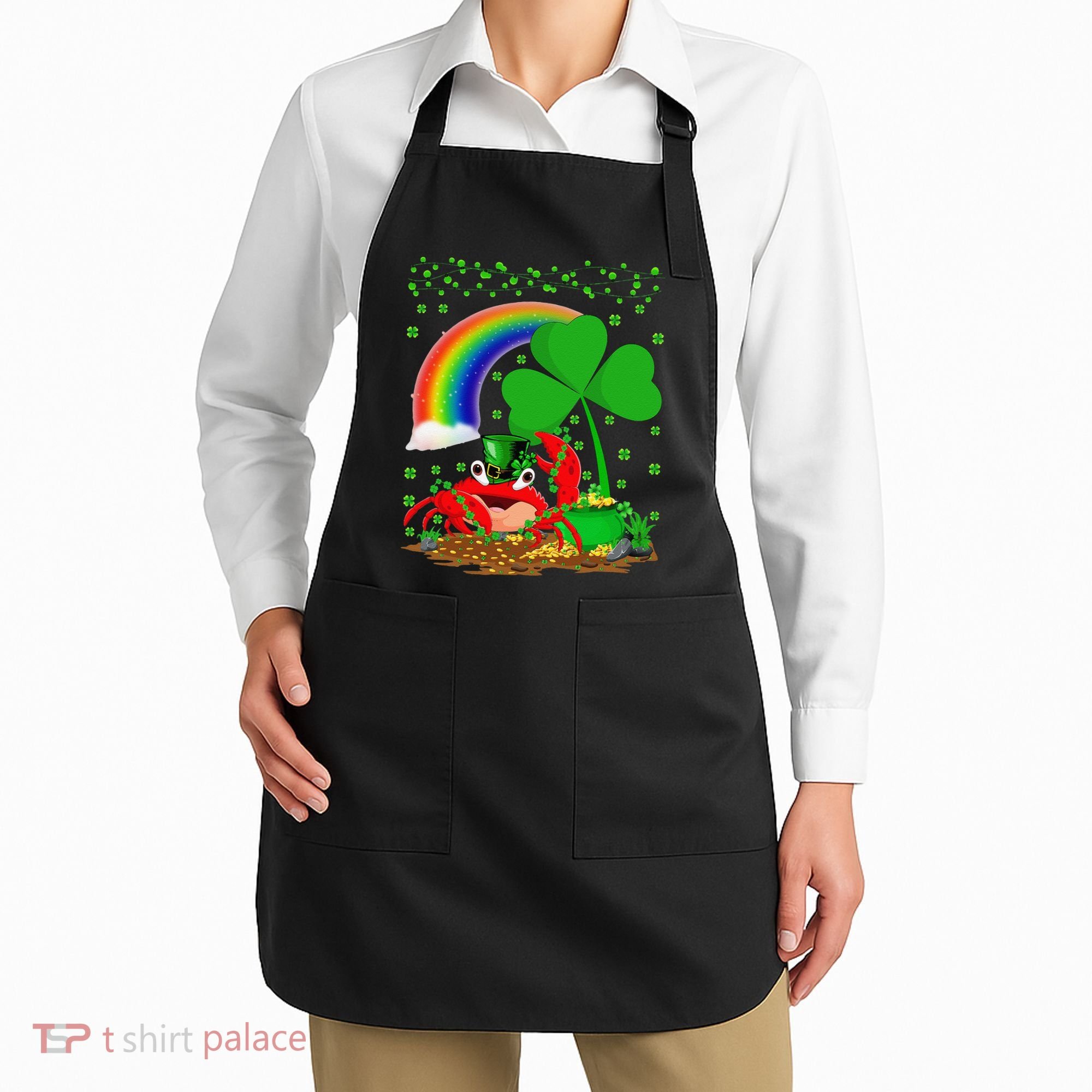 Crab Fish Lover Shamrock Leaf Rainbow Crab St Patrick's Day Apron