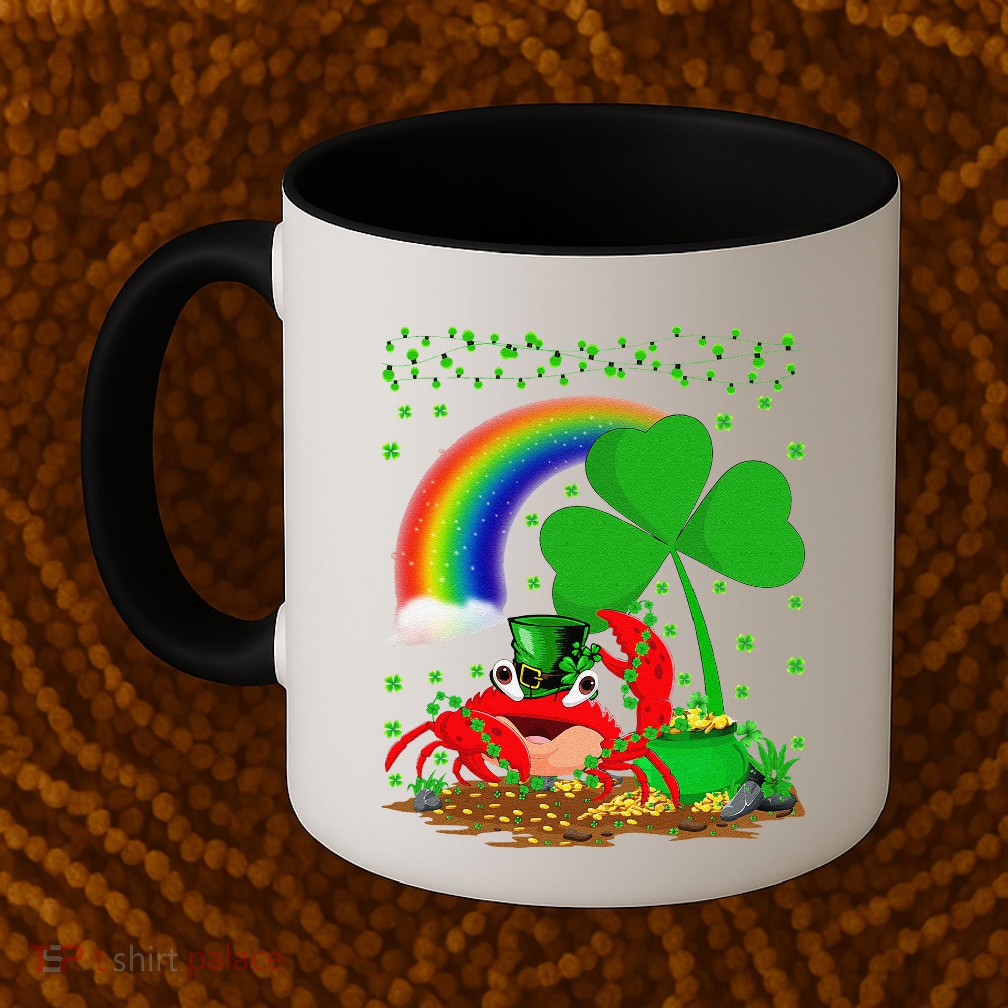 Crab Fish Lover Shamrock Leaf Rainbow Crab St Patrick's Day Coffee Mug