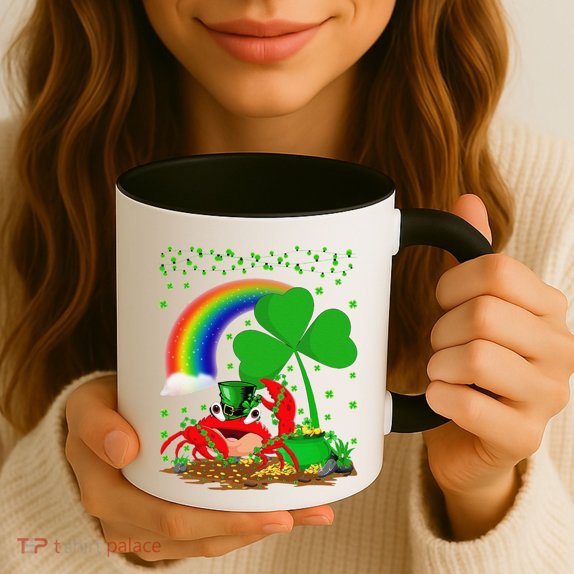 Crab Fish Lover Shamrock Leaf Rainbow Crab St Patrick's Day Coffee Mug