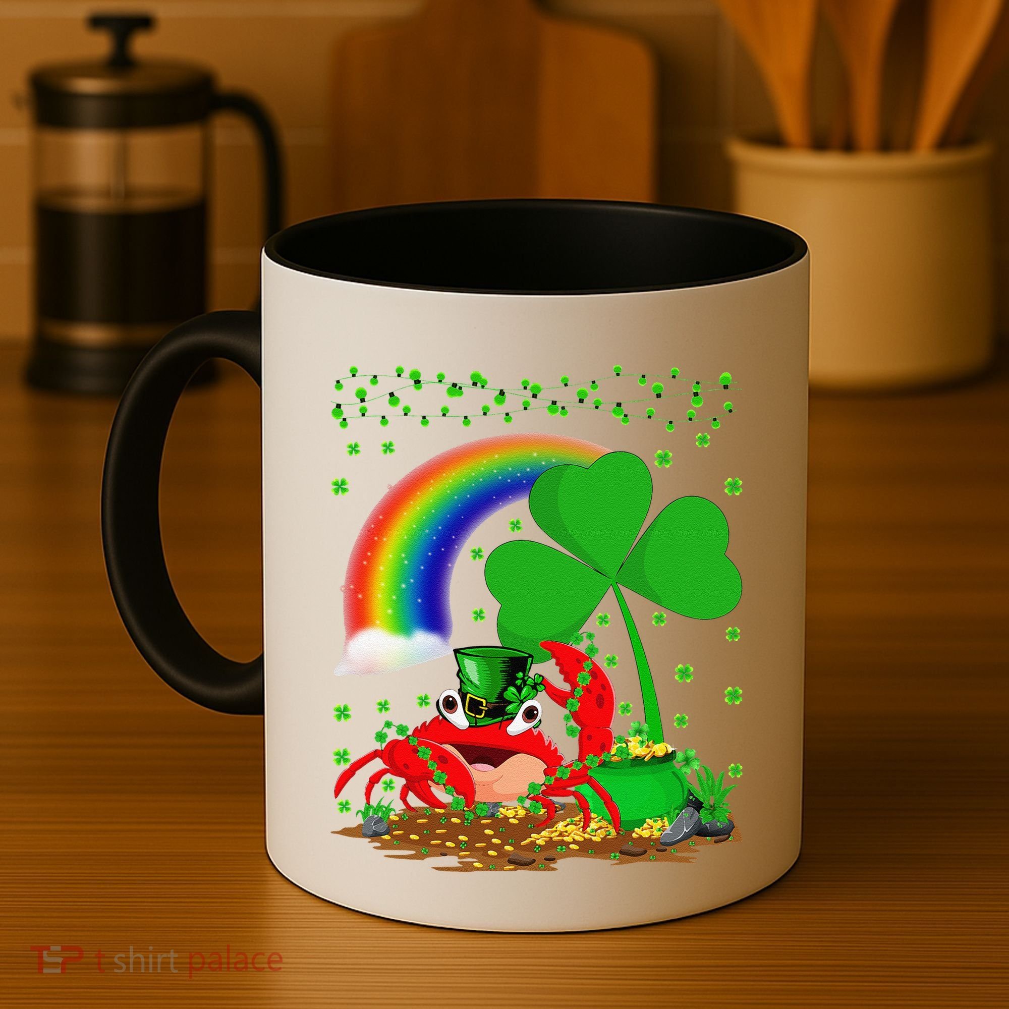 Crab Fish Lover Shamrock Leaf Rainbow Crab St Patrick's Day Coffee Mug