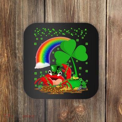 Crab Fish Lover Shamrock Leaf Rainbow Crab St Patrick's Day Coaster