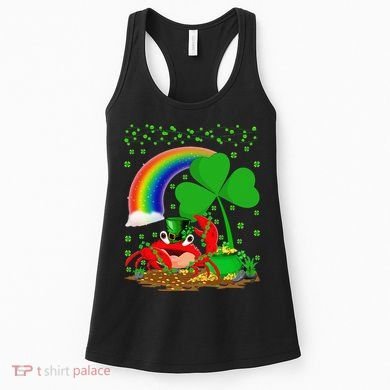 Crab Fish Lover Shamrock Leaf Rainbow Crab St Patrick's Day Women's Tank Top