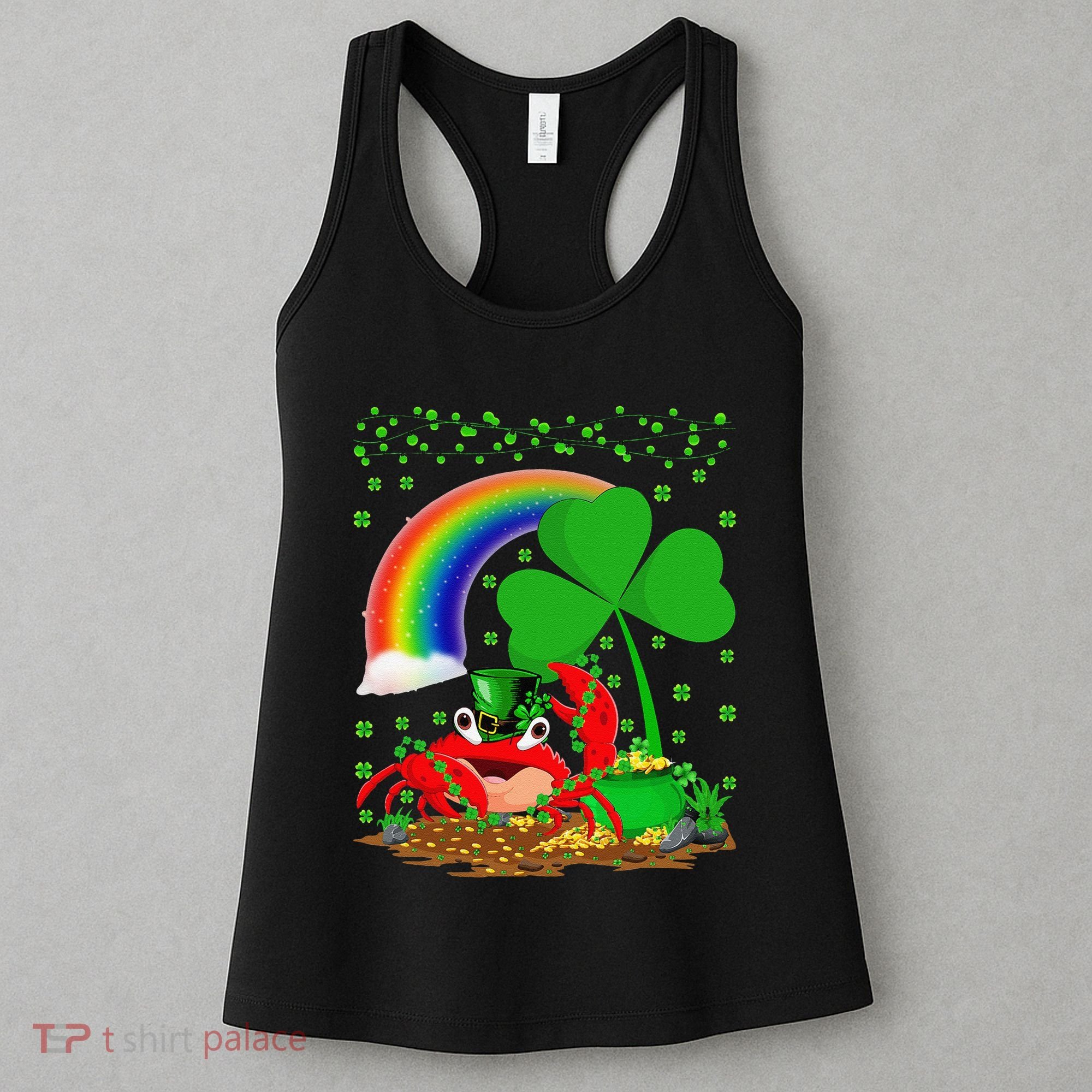 Crab Fish Lover Shamrock Leaf Rainbow Crab St Patrick's Day Women's Tank Top