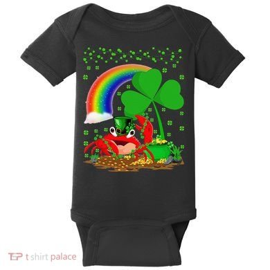 Crab Fish Lover Shamrock Leaf Rainbow Crab St Patrick's Day Baby Bodysuit