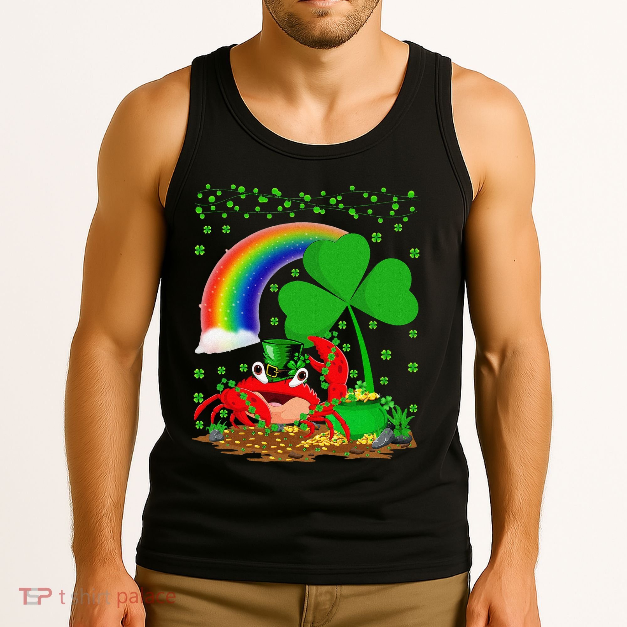 Crab Fish Lover Shamrock Leaf Rainbow Crab St Patrick's Day Tank Top