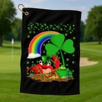 Crab Fish Lover Shamrock Leaf Rainbow Crab St Patrick's Day Golf Towel thumb 1