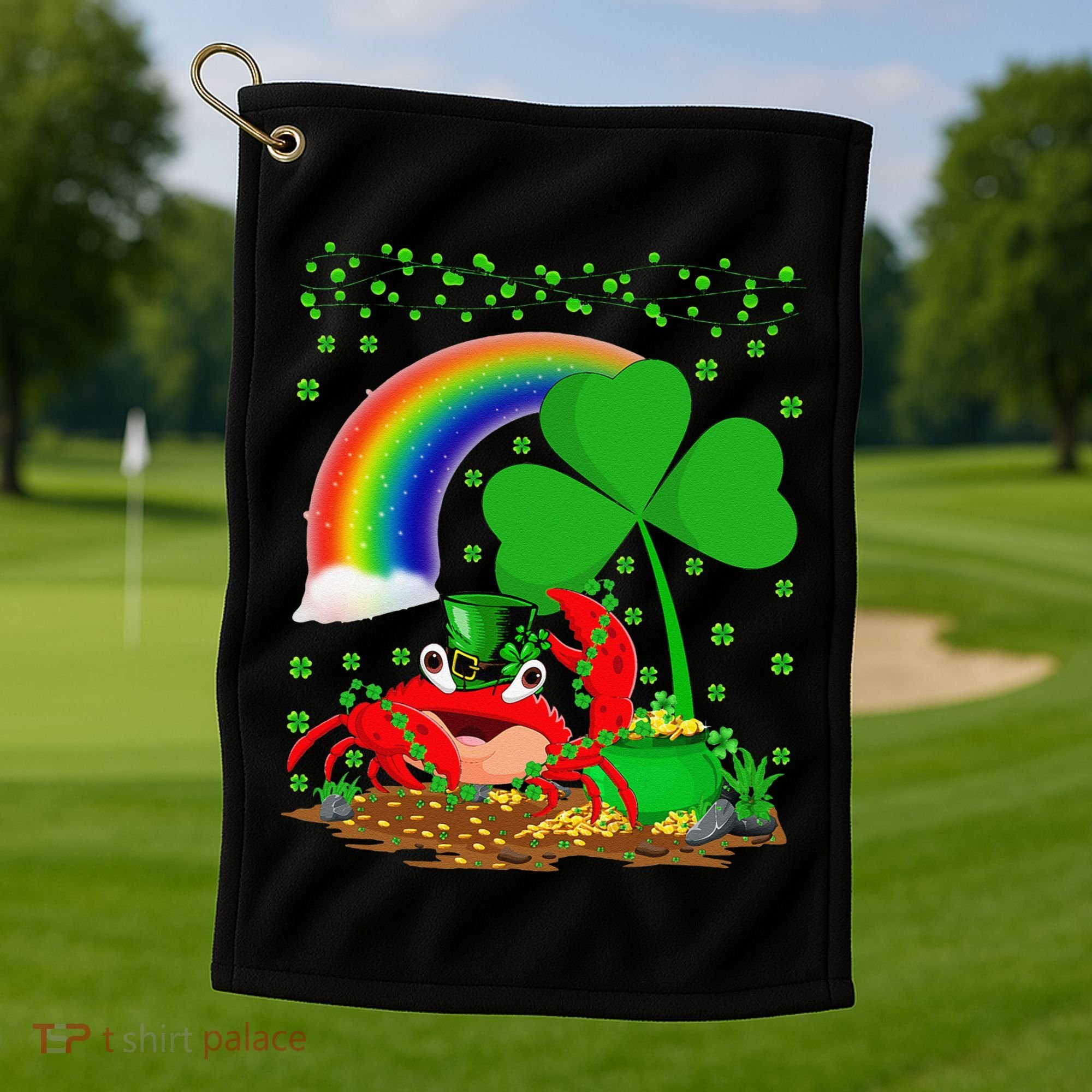 Crab Fish Lover Shamrock Leaf Rainbow Crab St Patrick's Day Golf Towel