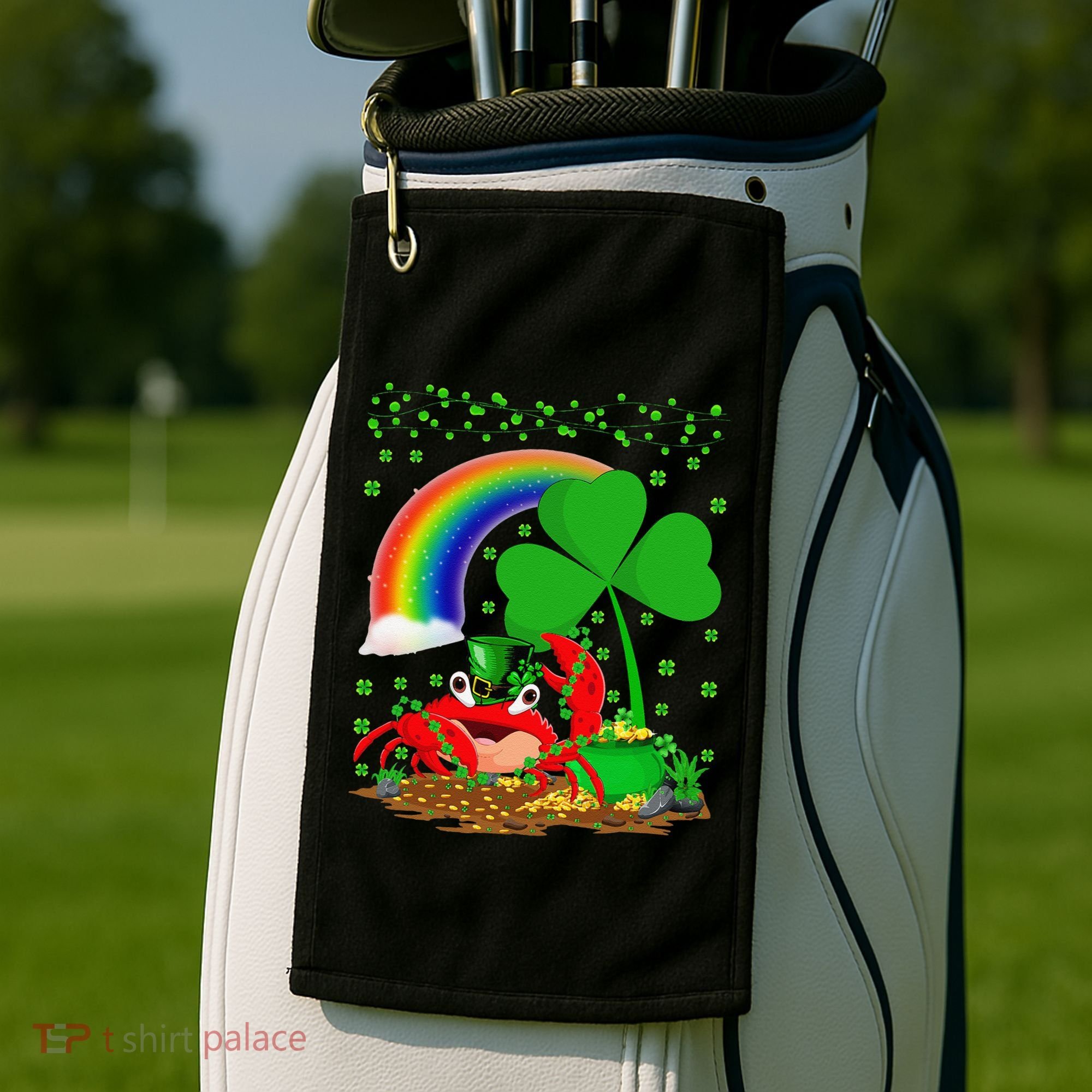 Crab Fish Lover Shamrock Leaf Rainbow Crab St Patrick's Day Golf Towel