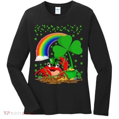 Crab Fish Lover Shamrock Leaf Rainbow Crab St Patrick's Day Women's Long Sleeve Shirt