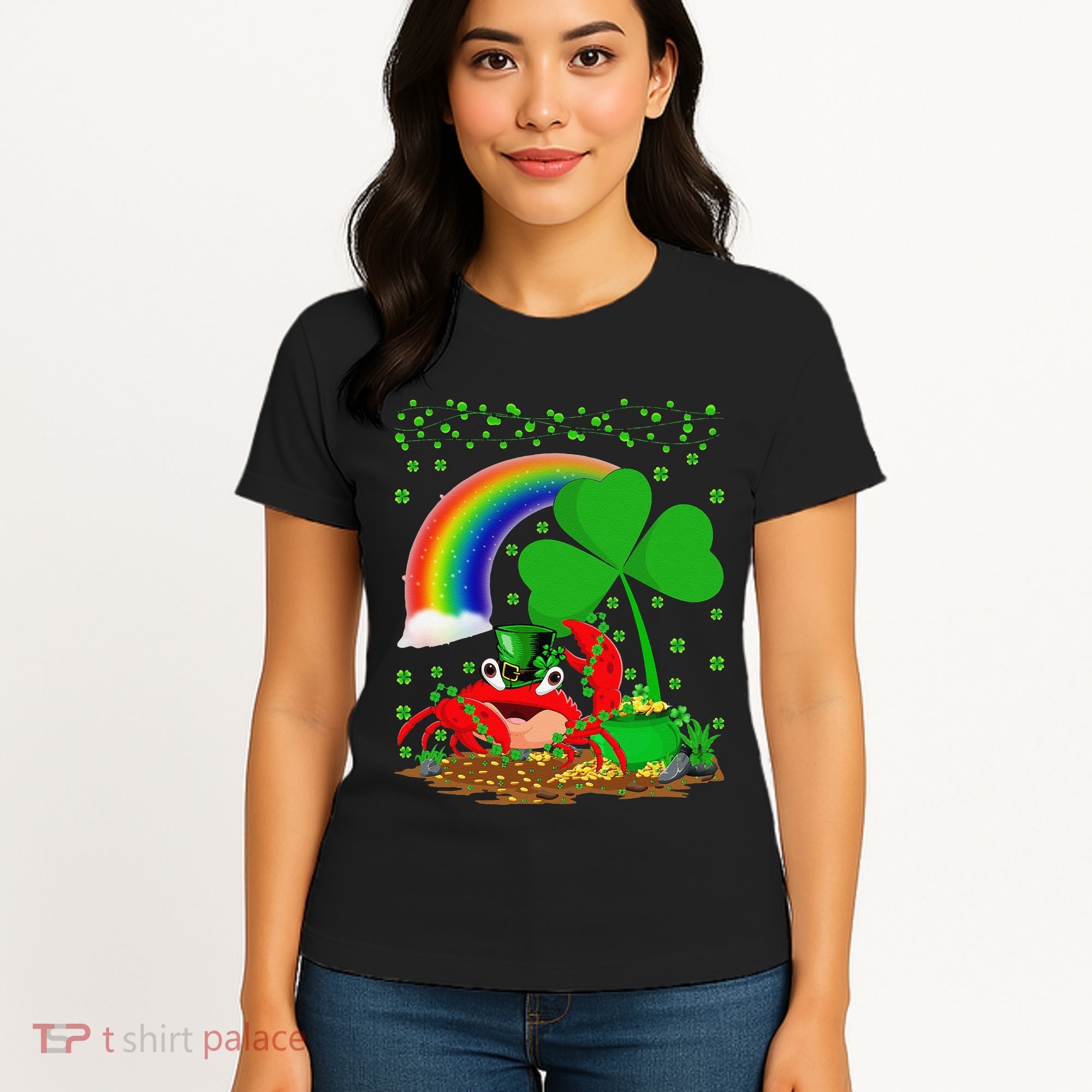 Crab Fish Lover Shamrock Leaf Rainbow Crab St Patrick's Day Women's T-Shirt