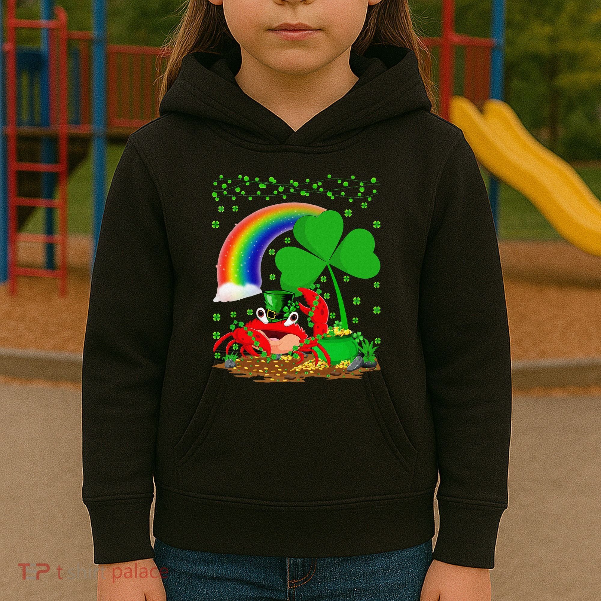 Crab Fish Lover Shamrock Leaf Rainbow Crab St Patrick's Day Kids Hoodie