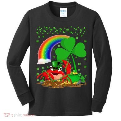 Crab Fish Lover Shamrock Leaf Rainbow Crab St Patrick's Day Kids Long Sleeve Shirt