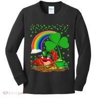 Crab Fish Lover Shamrock Leaf Rainbow Crab St Patrick's Day Kids Long Sleeve Shirt thumb 0